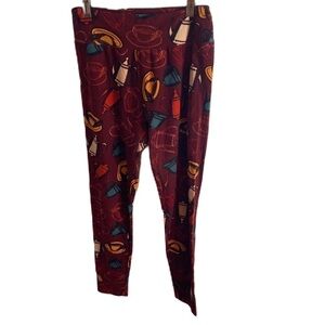Lularoe Coffee Tea Print Leggings One Size Maroon Purple Red